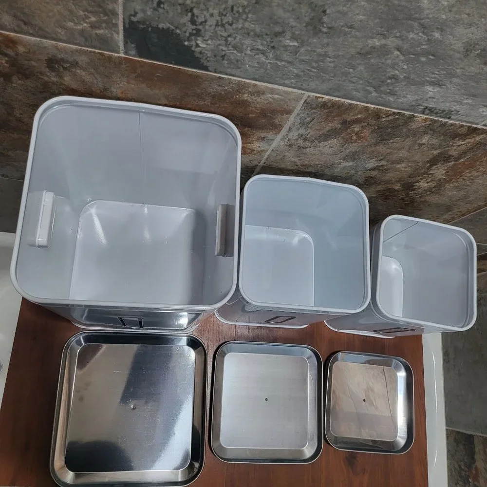 Nesting Square White & Silver Tin Cans Set of 3